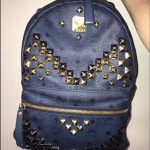 Blue MCM studded backpack